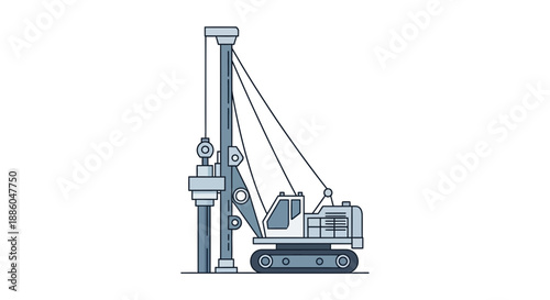 Heavy Duty Piling Machine For Deep Foundation Construction Site Work Illustration Icon