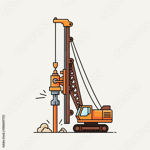 Heavy Duty Piling Machine Drilling Foundation Work Construction Site Equipment Icon Illustration