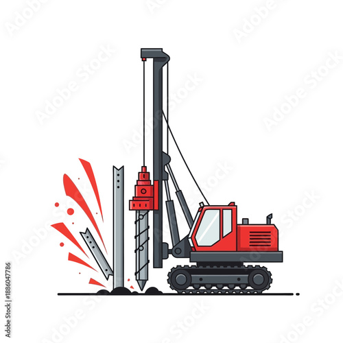 Heavy Duty Piling Machine On Construction Site Building Foundation Work