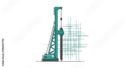 Heavy Duty Piling Rig Machine At Construction Site Foundation Building Engineering Work Vector Art
