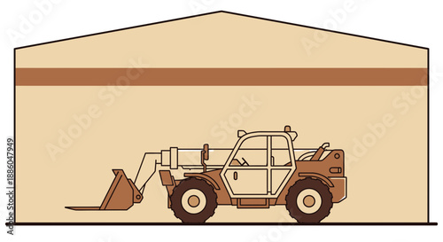 Heavy Duty Telehandler Forklift Machine Inside Storage Facility Vector Art