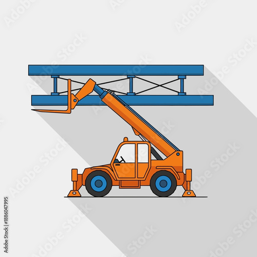 Heavy Duty Telehandler Lifting Construction Truss Structure Flat Design Illustration Vector