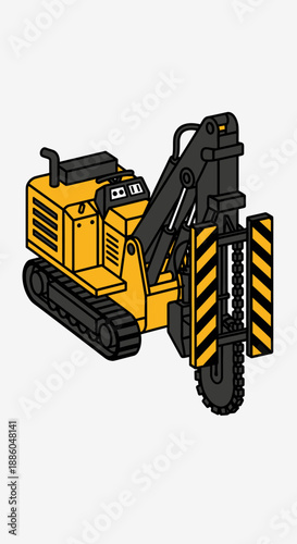 Heavy Duty Trenching Machine Industrial Excavation Equipment Cartoon Illustration Construction