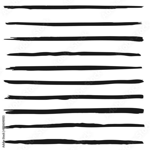 Set of 10 black brush strokes. Grunge borders. Vector illustration.