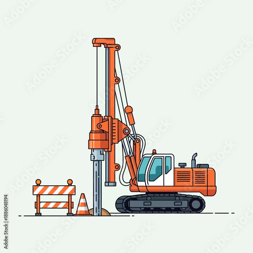 Heavy Duty Pile Driver Machine At Construction Site For Foundation Drilling Work