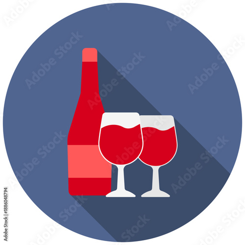 Wine Bottle Rounded Flat Color Icon, Mini Illustration Relate To Food, Gastronomy. Use For Modern Concept, Ui, Ux Web And App Development.
