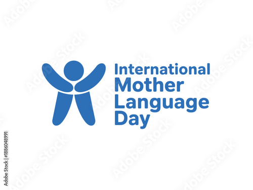 Logo for International Mother Language Day with a blue figure and text on a white background