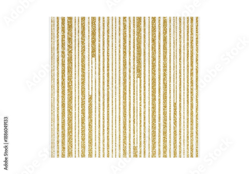 a macro photorealistic close-up of an elegantly distressed seamless pattern featuring vertical golden glitter stripes on transparent, isolated on gray background, concept of festive luxury