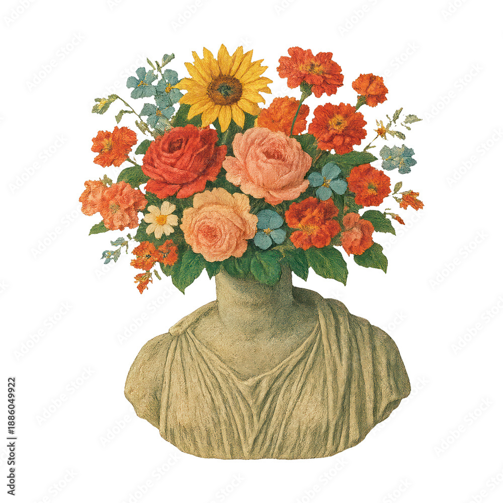 Fototapeta premium PNG Floral sculpture head illustration