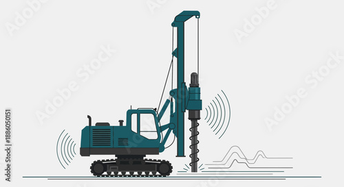 Industrial Bore Pile Machine Operating With Vibrations For Foundation Work Site