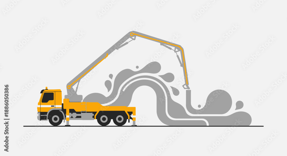 Naklejka premium Industrial Concrete Pump Truck Vector Illustration Pouring Material For Building Foundation