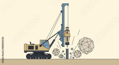 Heavy Industrial Pile Driver Breaking Ground For New Construction Foundation Work Illustrated