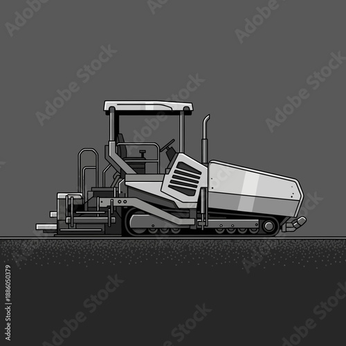 Heavy Industrial Paver Spreading Asphalt For Roadway Construction Vector Artwork
