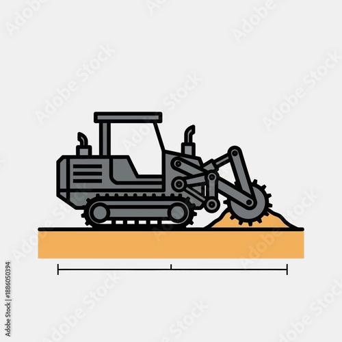 Heavy Industrial Trencher Vehicle Digging Earth On A Construction Site