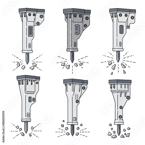 Industrial Construction Equipment Jackhammer Demolition Tools Breaking Concrete Ground Vector