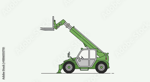 Industrial Green Telehandler Forklift Lifting Equipment Vector Graphic Design Illustration