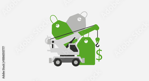 Industrial Crane Lifting Price Tags Representing Business Value And Cost Management