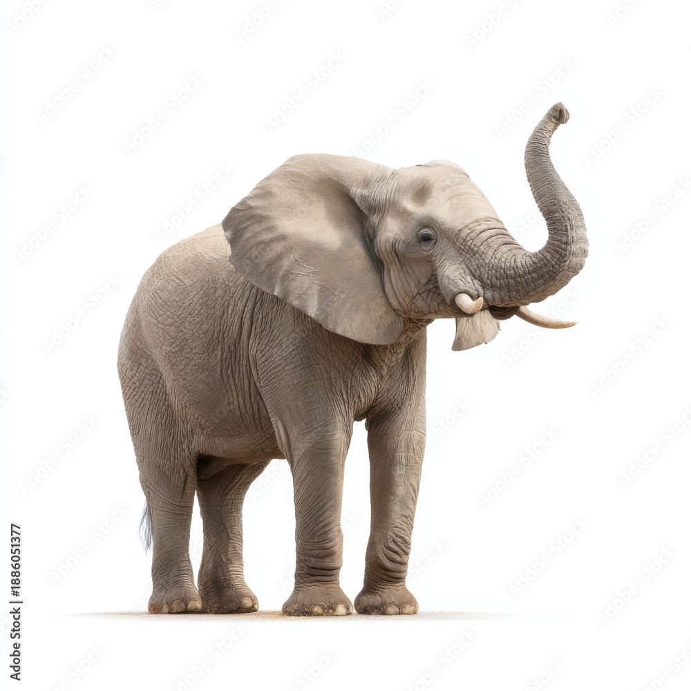 Fototapeta premium Majestic Elephant Standing Gracefully with Upturned Trunk in a Natural Pose