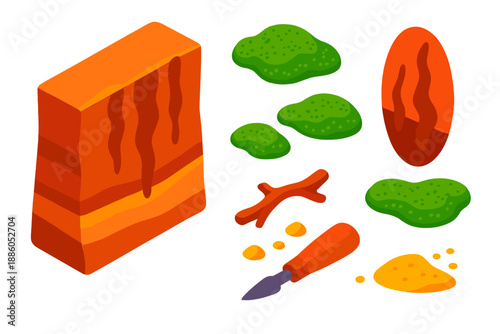 Desert Varnish Illustration. Isometric vector illustration set Desert Varnish Canvas: smooth rock panel, natural varnish streaks,