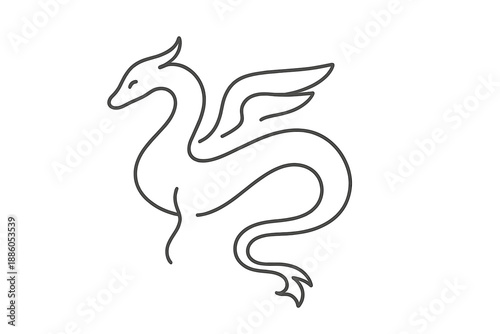 Legendary Creatures Icons. Line style icons of Legendary Figures: smooth serpentine line, subtle horn tip, flowing tail, gentle