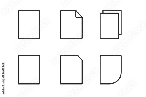 Line Style Document Icons. Line style icons of Documents: page outline, soft fold mark, stacked sheets, clean rectangle, minimal