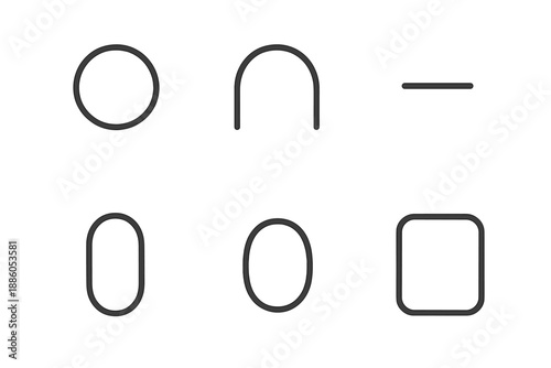 Line Style Openings Icons. Line style icons of Openings: soft rim, curved entrance, minimal gap, subtle contour, hollow shape,