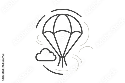 Freedom Descent Icons. Line style icons of Freedom Descent Path: rounded chute, cloud rim, airy motion, suspension ropes, subtle