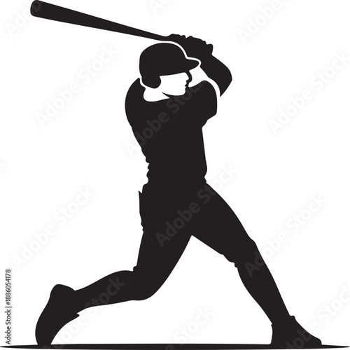 Dynamic Baseball Player Batter Silhouette Swinging Bat - Sporty Graphic Design