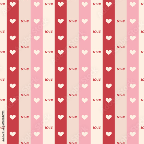 Classic Valentine Seamless Pattern with Love Text and Hearts, Romantic Vector Background