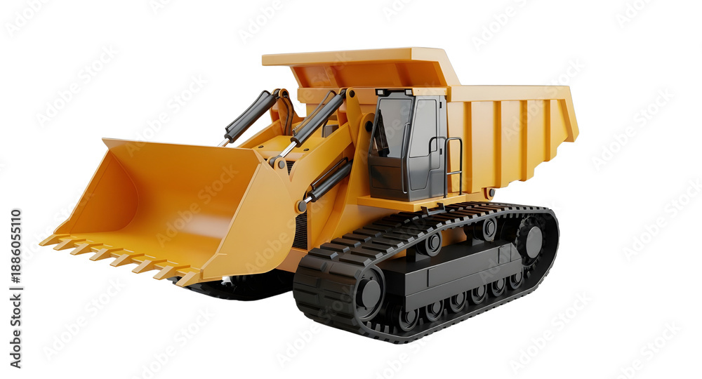 Obraz premium Isometric illustration of a tracked bulldozer with a front blade. Suitable for construction, mining, and earthmoving concept designs