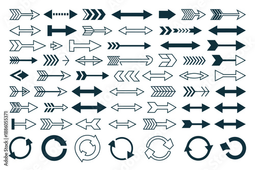 Various Arrow Icons and Symbols in Black and White for Design and Navigation Purposes