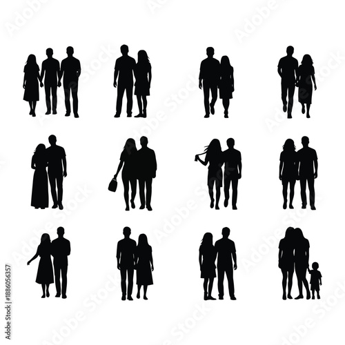 Collection of diverse human silhouettes in various poses