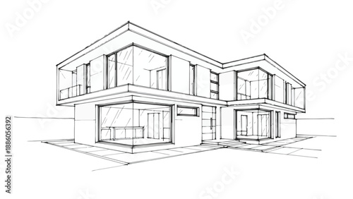 Modern minimalist house with large windows sketch