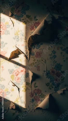 Wallpaper Mural Antique Floral Wallpaper Peeling In Dramatic Sunlight Shadow Play Torontodigital.ca