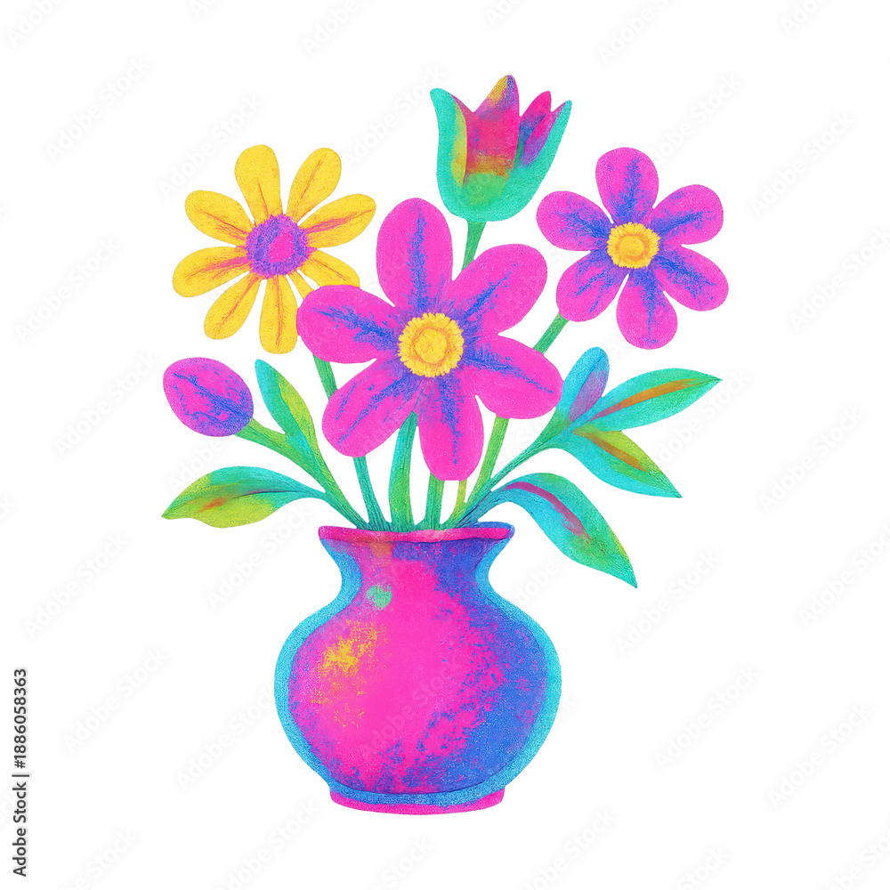 Obraz premium PNG Vibrant floral vase illustration