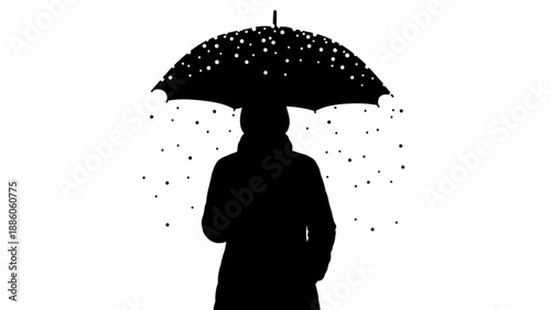 Silhouette of Person Holding Umbrella in Rain.