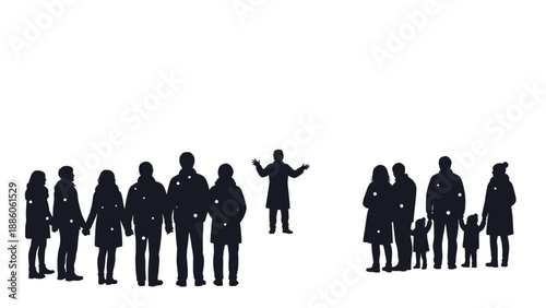 Silhouettes of People Standing in Groups Together.