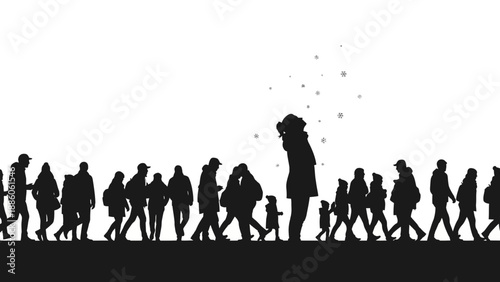 Silhouetted People Walking in Various Postures.