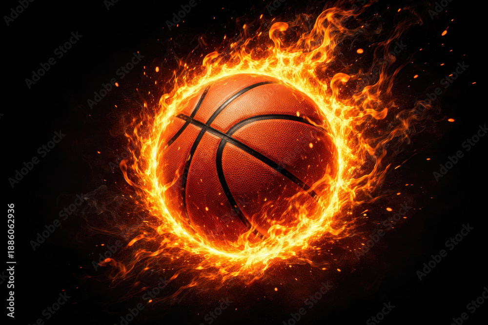 Fototapeta premium Fiery basketball symbolizing power and victory.