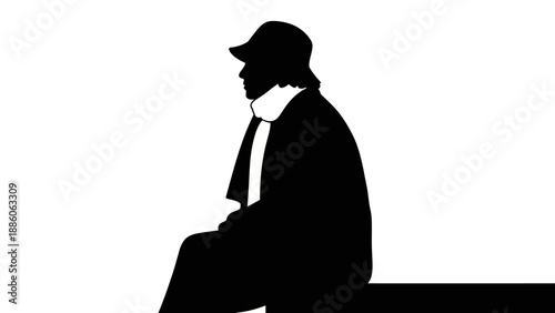 Man Sitting in Suit and Cap.