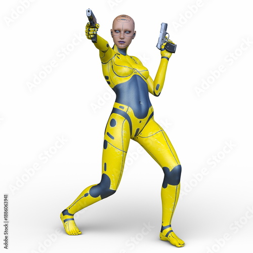 女性サイボーグ　3DCGレンダリング