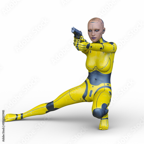 女性サイボーグ　3DCGレンダリング