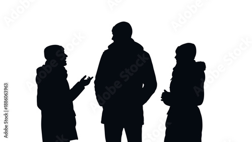 Silhouettes of Three Men Standing Together.