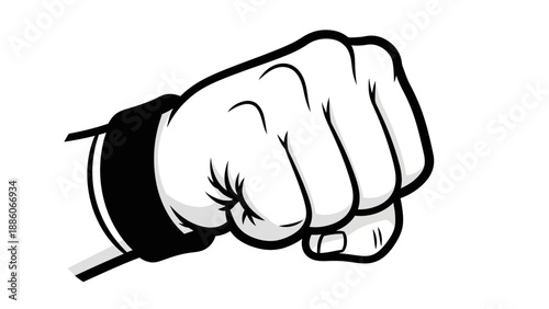 Funny cartoon style vector drawing of a human hand pointing a finger at you and a powerful fist icon symbol