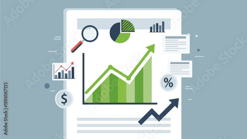 Modern Business Growth Report with Upward Trend Graph and Financial Data Analysis