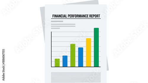 Financial Performance Report with Upward Trending Bar Chart on White Background