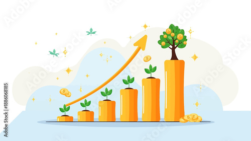 Growth and success illustrated by rising bar graph Vector
