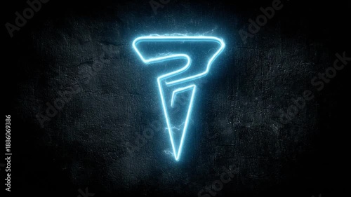 Glowing blue neon symbol on a textured dark wall, suggestive of energy and futuristic vibes