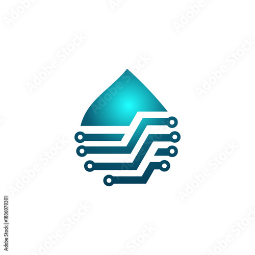 Water technology logo design template. Digital technology water logo design inspiration