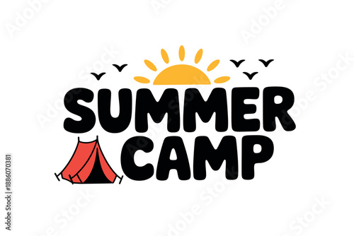 Summer Camp Logo with Tent and Sun